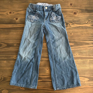 Girls Gap Wide-Leg Butterfly Jeans Size 5 Blue 100% Cotton Denim Y2K Style VTG